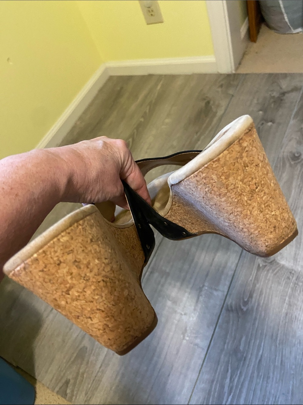 Splendid Black Suede Cork Wedge Slide Sandals - Picture 4 of 7